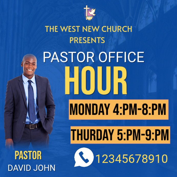 Blue Maximalist Professional Pastor Office Hours Church Visit Poster ...