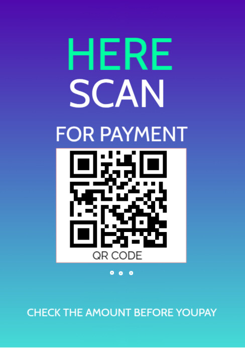 Blue Maximalist Purple Modern QR Code Scan Payment A5 document Template ...