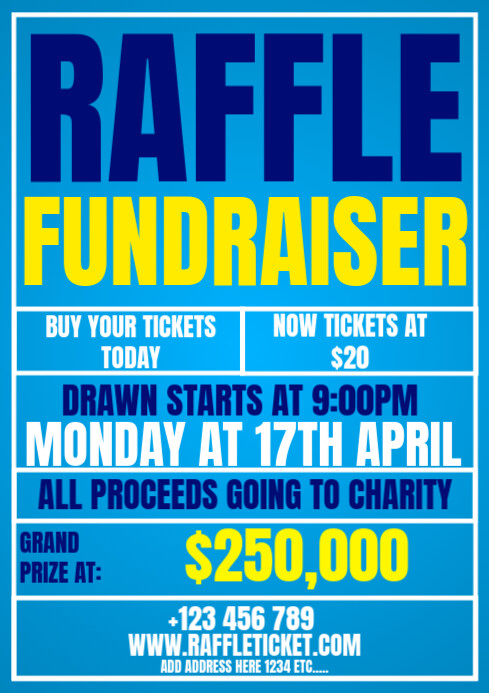 Blue Maximalist Raffle Ticket A4 Template | PosterMyWall