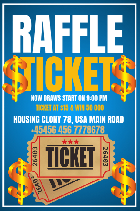 Blue Maximalist Raffle Ticket Poster Template | PosterMyWall