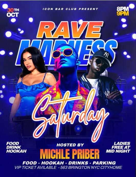Blue Maximalist Rave Madness Night Club Party Flyer (us Letter ...