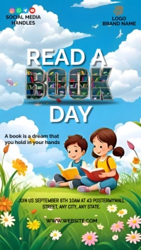 Blue Maximalist Read A Book Day  Digital Disp Affichage numérique (9:16) template
