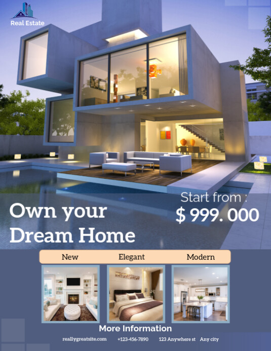 Blue Maximalist Real Estate Flyer (us Letter) Template | PosterMyWall