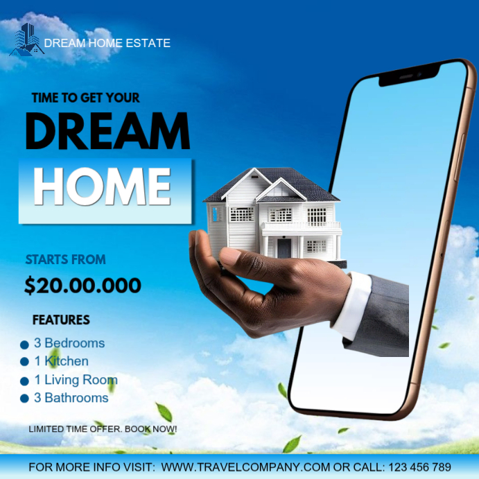 Blue Maximalist Real Estate Instagram Post Template | PosterMyWall
