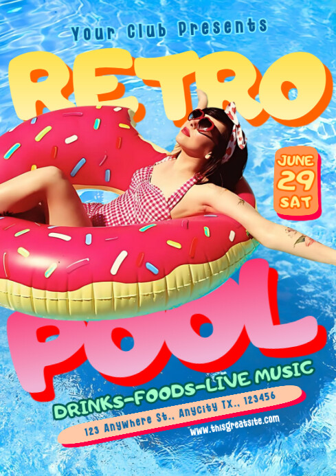 Blue Maximalist Retro Pool Part A4 Template | PosterMyWall