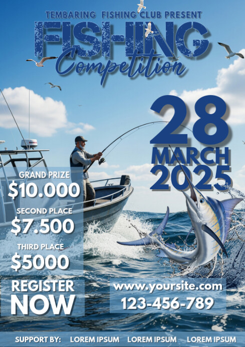 Blue Maximalist Salt Water Fishing Tournament  A4 template