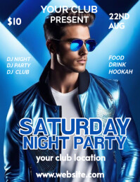 Blue Maximalist Saturday Night Party Flyer (us Letter) Volante (Carta US) template