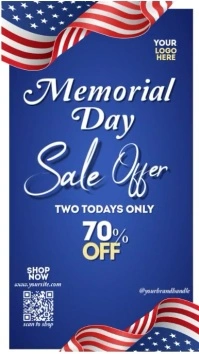Blue Maximalist Scan To Shop Memorial Day Sales 70% Off  Instagram Story template