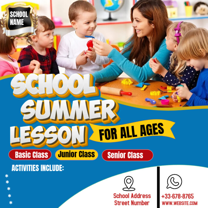 Blue Maximalist School Summer Lesson Flyer Instagram Post Template ...