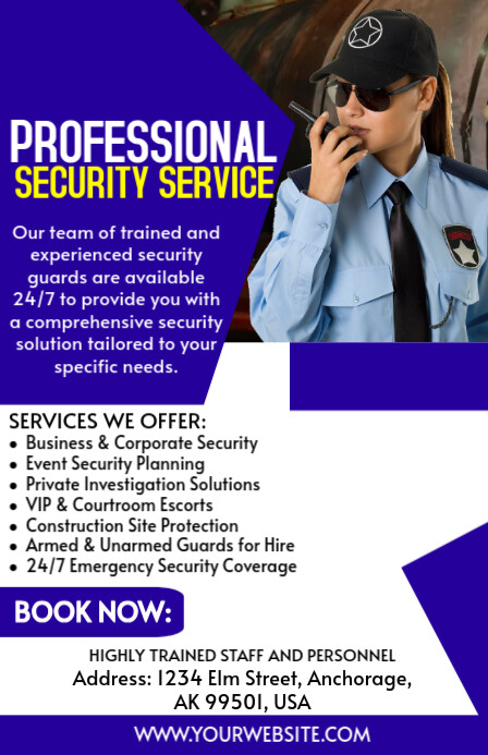 Blue Maximalist Security Guard Provider Company  Flyer Tabloid template