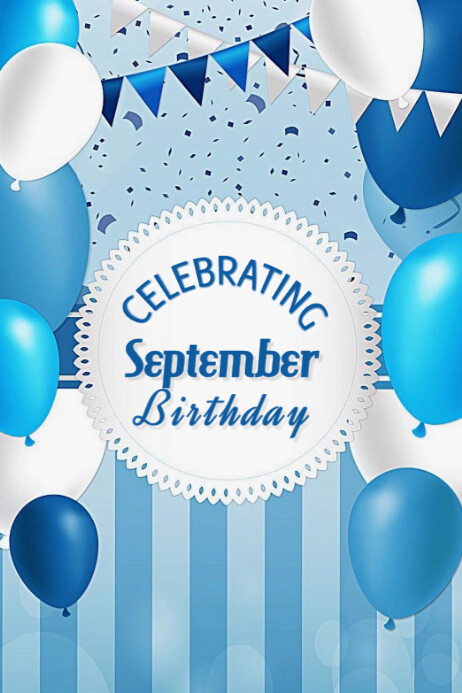 Blue Maximalist September Birthday Banner 4' Template | PosterMyWall