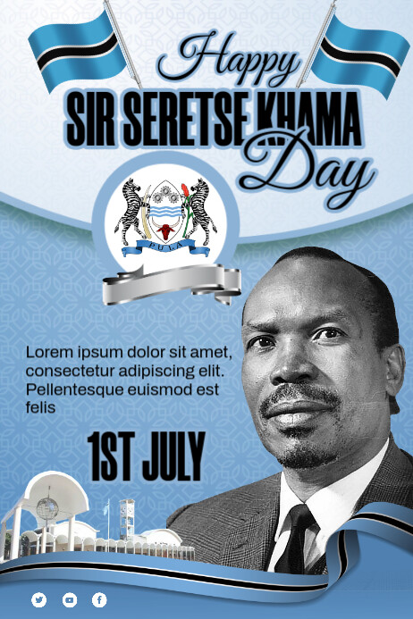 Blue Maximalist Sir Seretse Khama Day Poster template