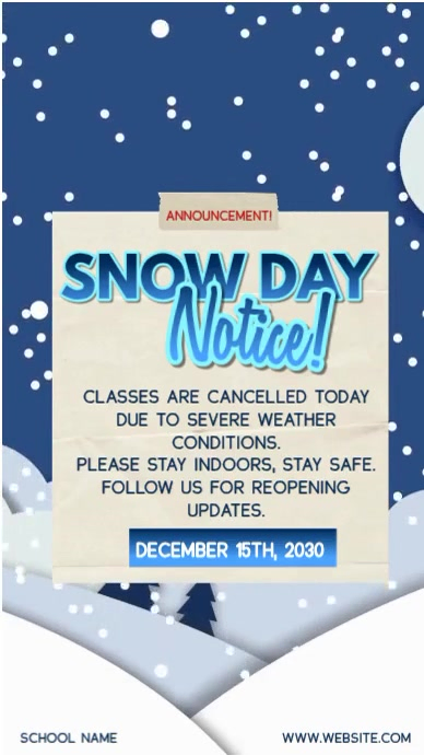 Blue Maximalist Snow Day School Closure Notice | Editable Winter ...