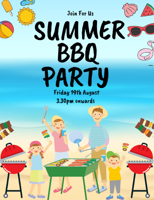 Blue Maximalist Summer Bbq Party Flyer (us Letter) Template | PosterMyWall