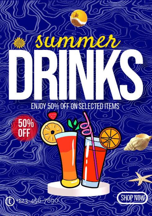 Blue Maximalist Summer Drinks A2 template