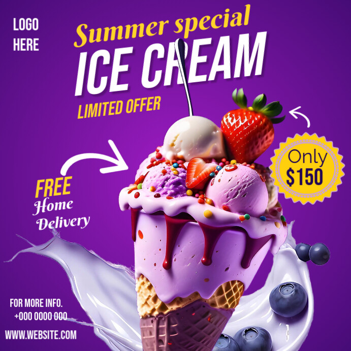 Blue Maximalist Summer Ice Cream  Instagram Post template