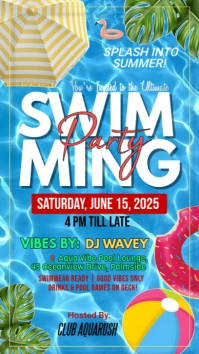 Blue Maximalist Summer Pool Party Instagram Story template