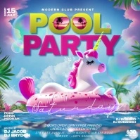 Blue Maximalist Summer Pool Party Invitation Square (1:1) template