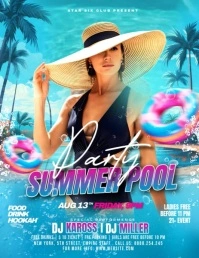 Blue Maximalist Summer Pool Party Invitation Flyer (us Letter) template