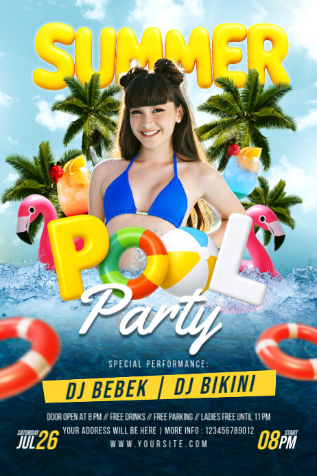 Blue Maximalist Summer Pool Party Poster Template