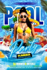 Blue Maximalist Summer Pool Party Premium Custom Poster template