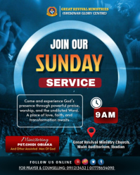 Blue Maximalist Sunday Glorious Service Flyer  Instagram Portrait template