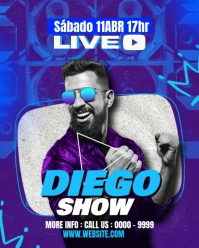 Blue Maximalist Sunday Night Music Party Flyer Youtube Live Instagram Portrait template