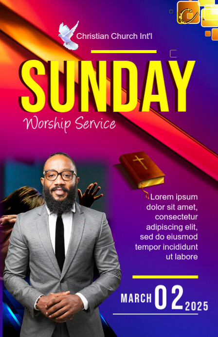 Blue Maximalist Sunday Service Church Invite Tabloid Template ...