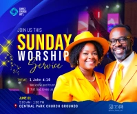 Blue Maximalist Sunday Service Church Poster Medium Rectangle template
