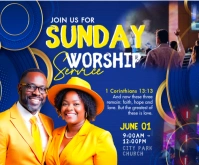 Blue Maximalist Sunday Worship Service Invitation Banner Medium Rectangle template