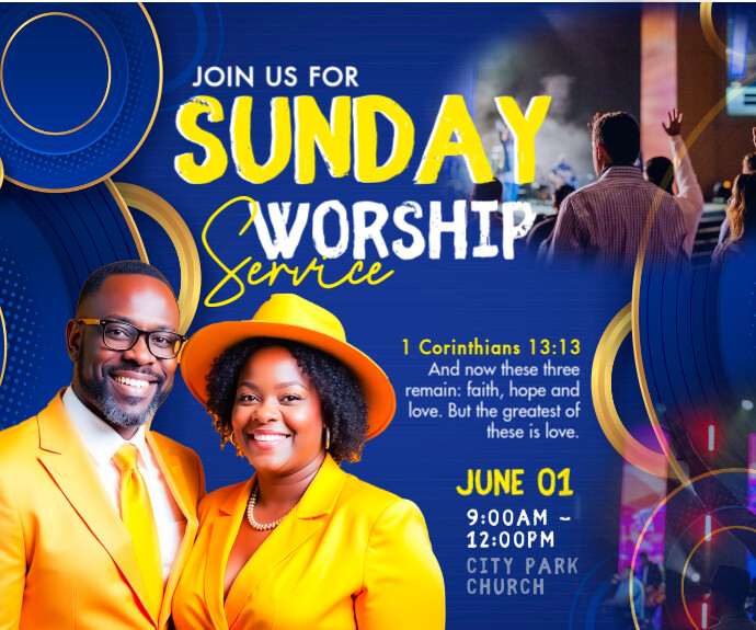 Blue Maximalist Sunday Worship Service Invitation Banner Medium ...