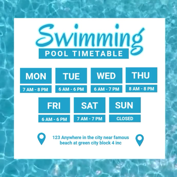 Blue Maximalist Swimming Pool Timetable Video Template Instagram Post ...