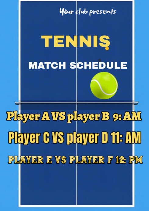 Blue Maximalist Tennis Match Schedule  A4 template