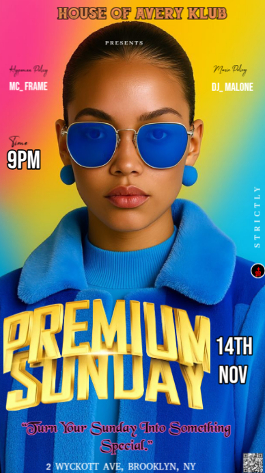 Blue Maximalist This Is A High-impact, Color-blocked Event Flyer Advertising A "premium Sunday" Part Instagram Story template