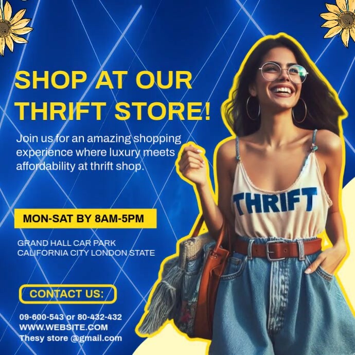 Blue Maximalist Thrift Store Invitation Template Design Instagram Post