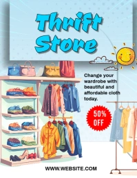 Blue Maximalist Thrift Store Promotion Template Flyer (us Letter)