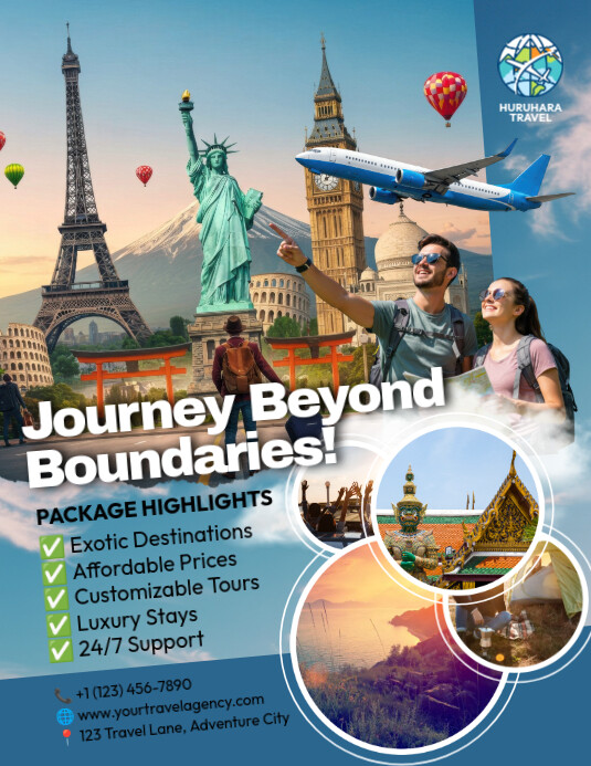 Blue Maximalist Tour & Travel Flyer (us Letter) 传单(美国信函) template