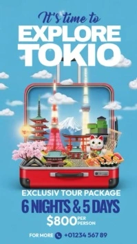 Blue Maximalist Travel Tokio Instagram Story template