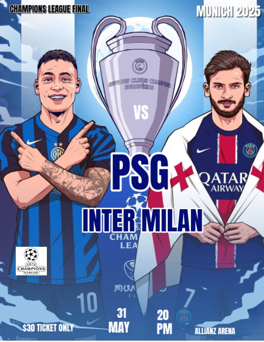 Blue Maximalist Uefa Champions League Final Posters Psg Vs Inter Milan  Flyer (us Letter) template