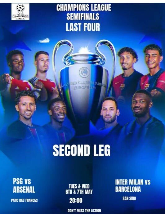 Blue Maximalist Uefa Champions League Semifinals 2nd Leg Templates  Flyer (us Letter)