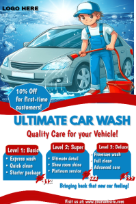 Blue Maximalist Ultimate Auto Wash Services Pinterest Graphic template