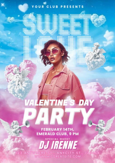 Blue Maximalist Valentines Day Party A4 template