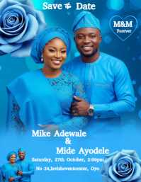 Blue Maximalist Wedding Save The Date Flyer (us Letter) template