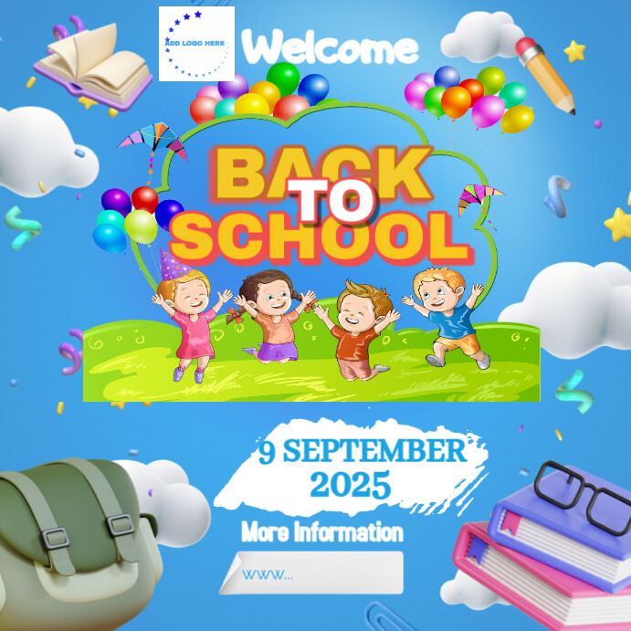 Blue Maximalist Welcome Back To School  Instagram Post template