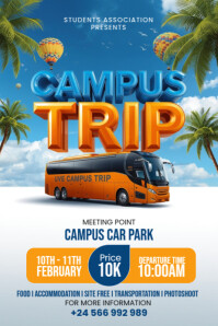 Blue Maximalist White Maximalist Campus Holiday Trip  Poster Poster template