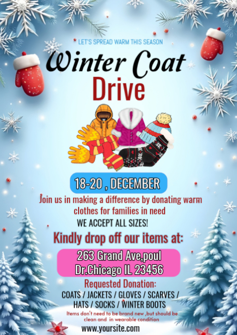 Blue Maximalist Winter Coat Drive A6 template