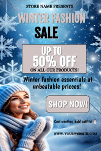 Blue Maximalist Winter Fashion Sale Pinterest Graphic template