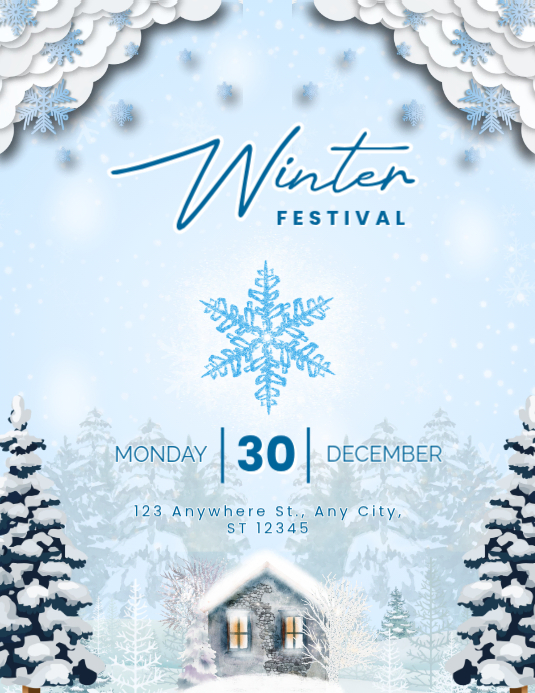 Blue Maximalist Winter Festival Flyer (us Letter) Template | PosterMyWall