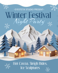 Blue Maximalist Winter Festival Night Party Instagram Portrait template