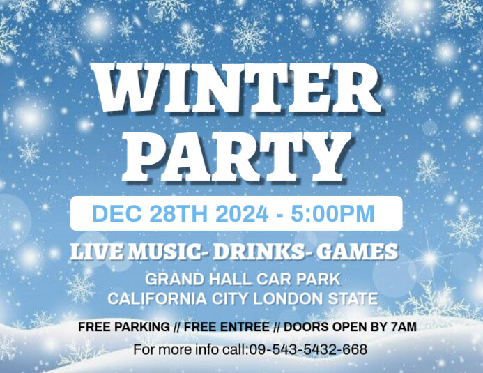 Blue Maximalist Winter Party Invitation Template Design Flyer (us Letter)